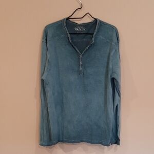 Turquoise Blue Fade Wash Long Sleeve Henley Tee Soft 100%Cotton.
